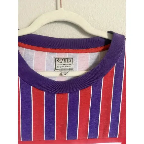 Guess U.S.A. Long Sleeve Red Purple Striped Shirt Men’s Size XL Retro ASAP Rocky - Picture 3 of 5